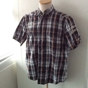 Harley Davidson Black Orange White Plaid Button Fr